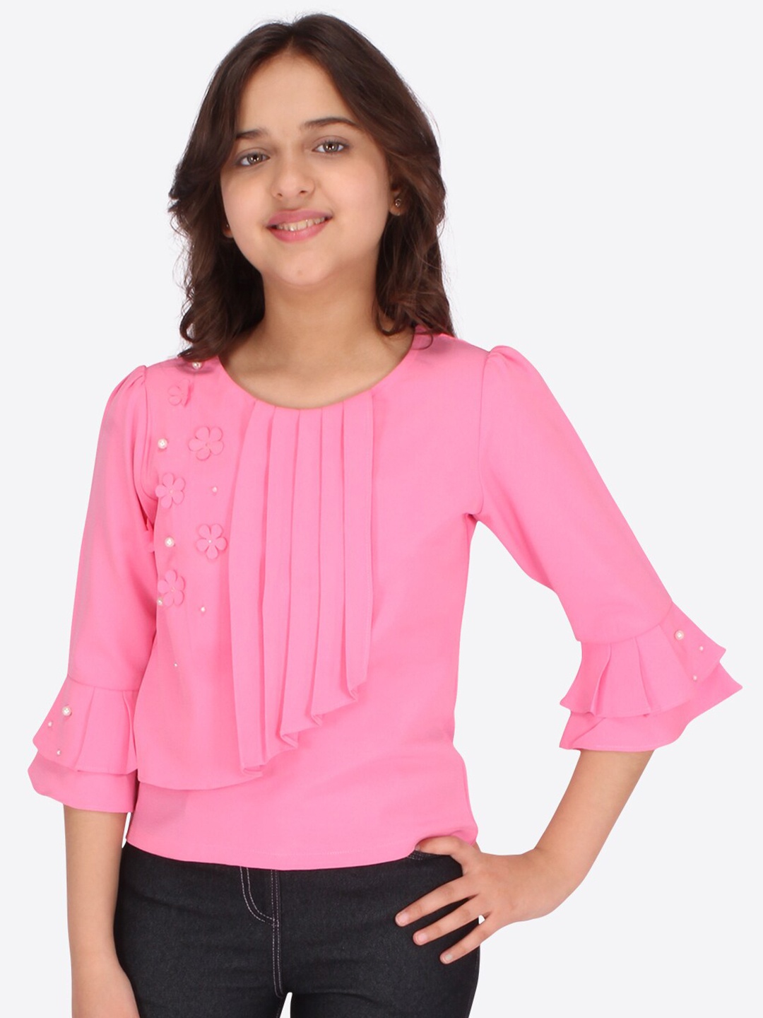 

CUTECUMBER Girls Pink Embellished Georgette Top