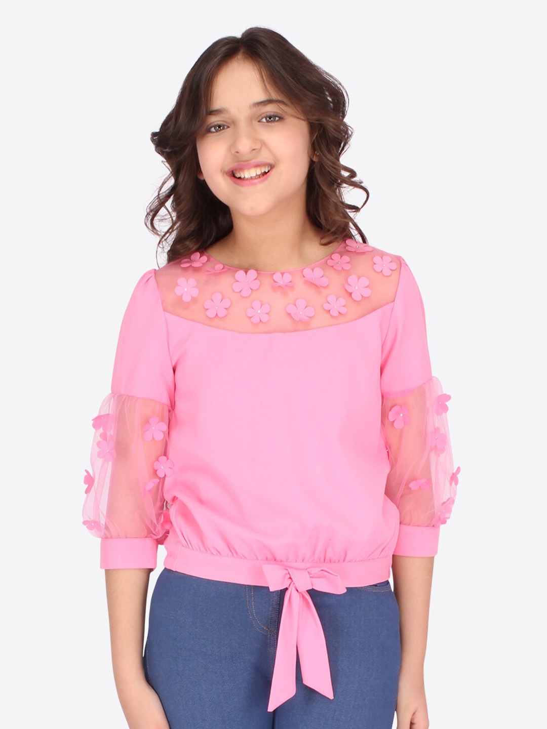 

CUTECUMBER Girls Pink Self Design Top