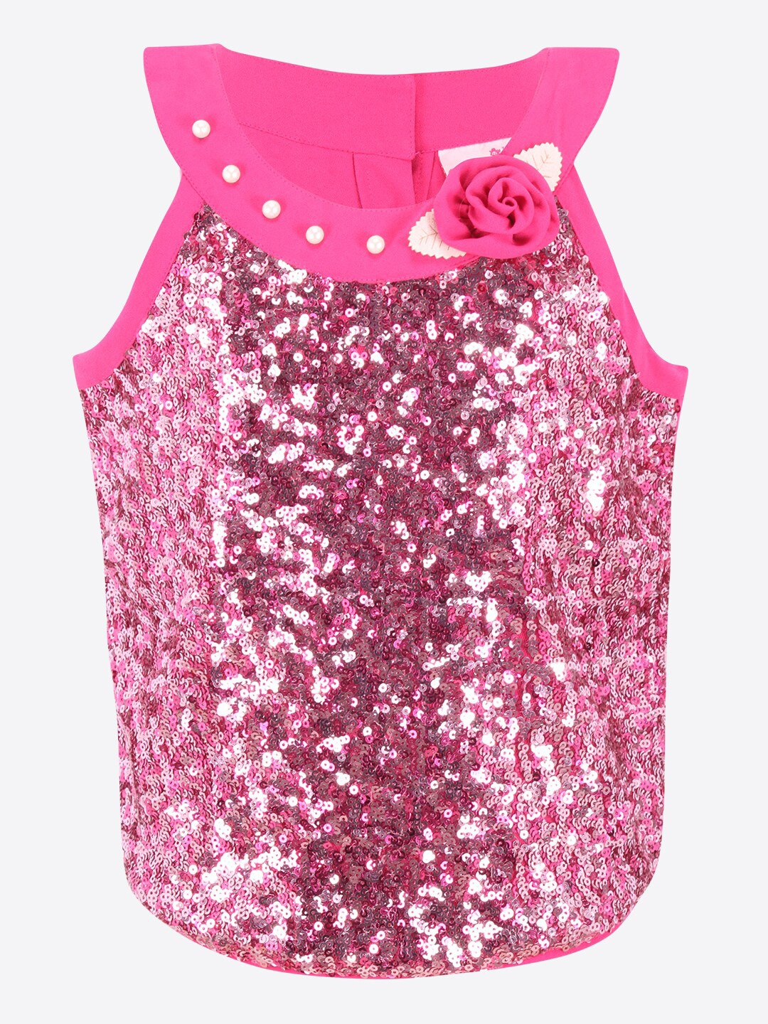 

CUTECUMBER Girls Fuchsia Pink Embellished Sequined Georgette Top