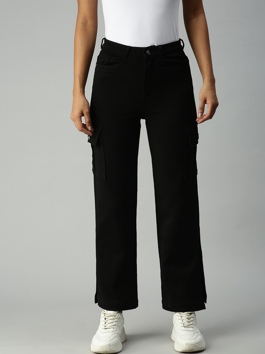 

SHOWOFF Women Black Wide Leg High-Rise Stretchable Jeans