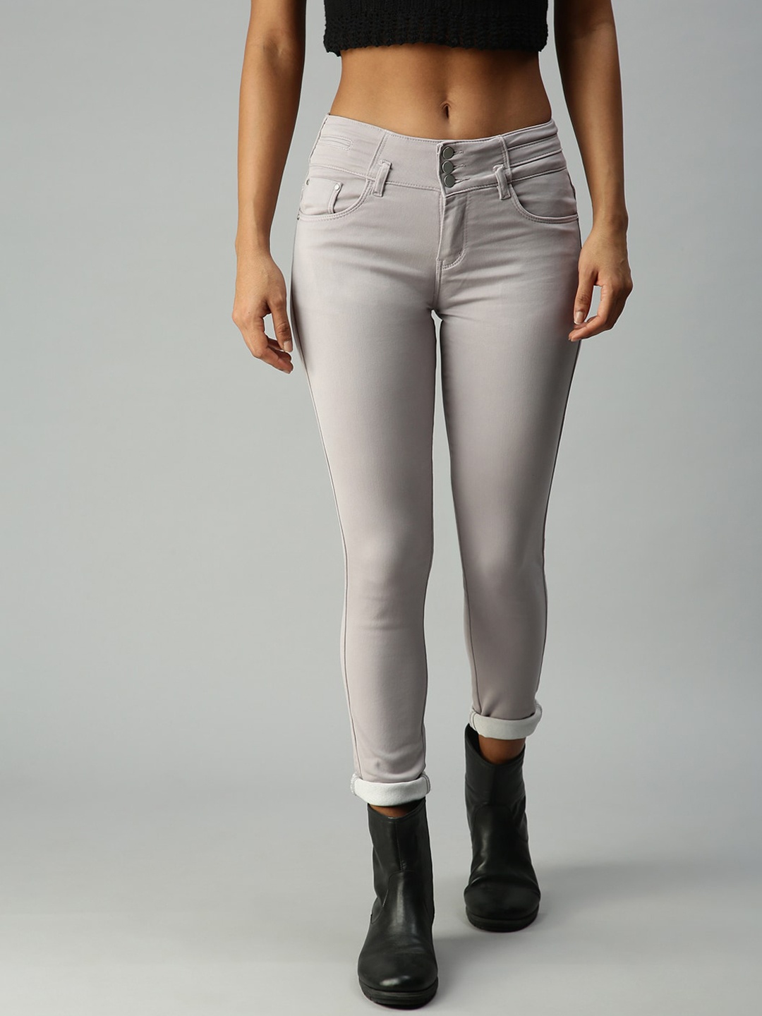 

SHOWOFF Women Grey Skinny Fit High-Rise Stretchable Jeans