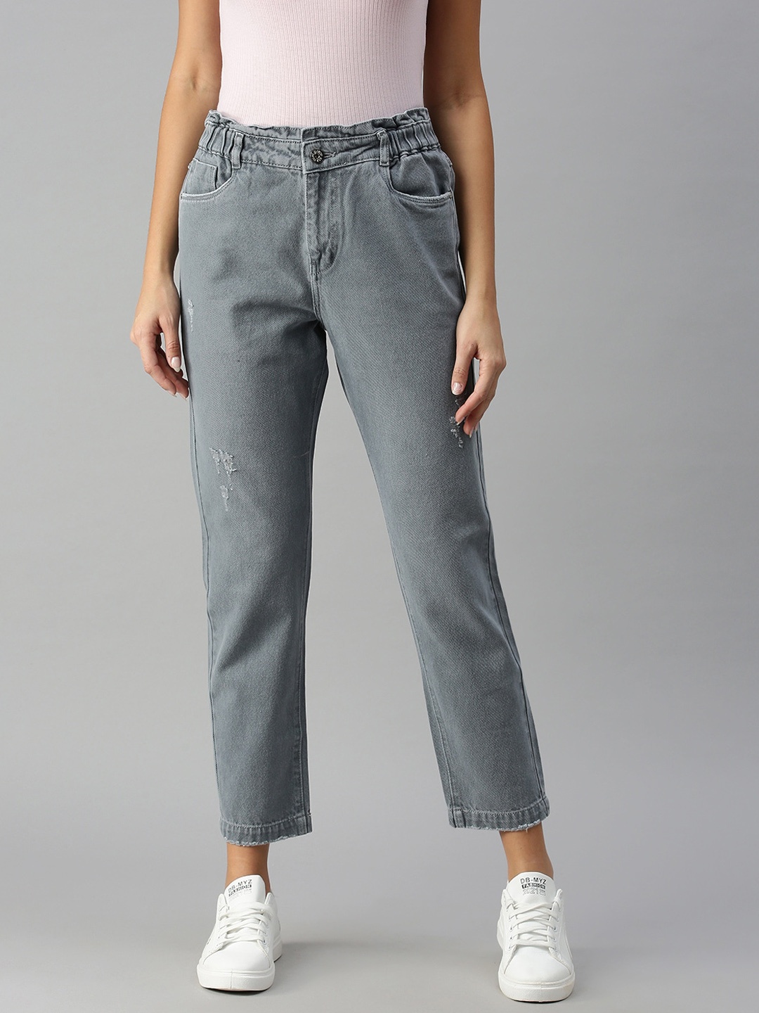 

SHOWOFF Women Grey High-Rise Low Distress Stretchable Jeans