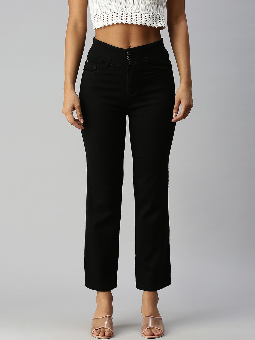 

SHOWOFF Women Black Straight Fit High-Rise Stretchable Jeans