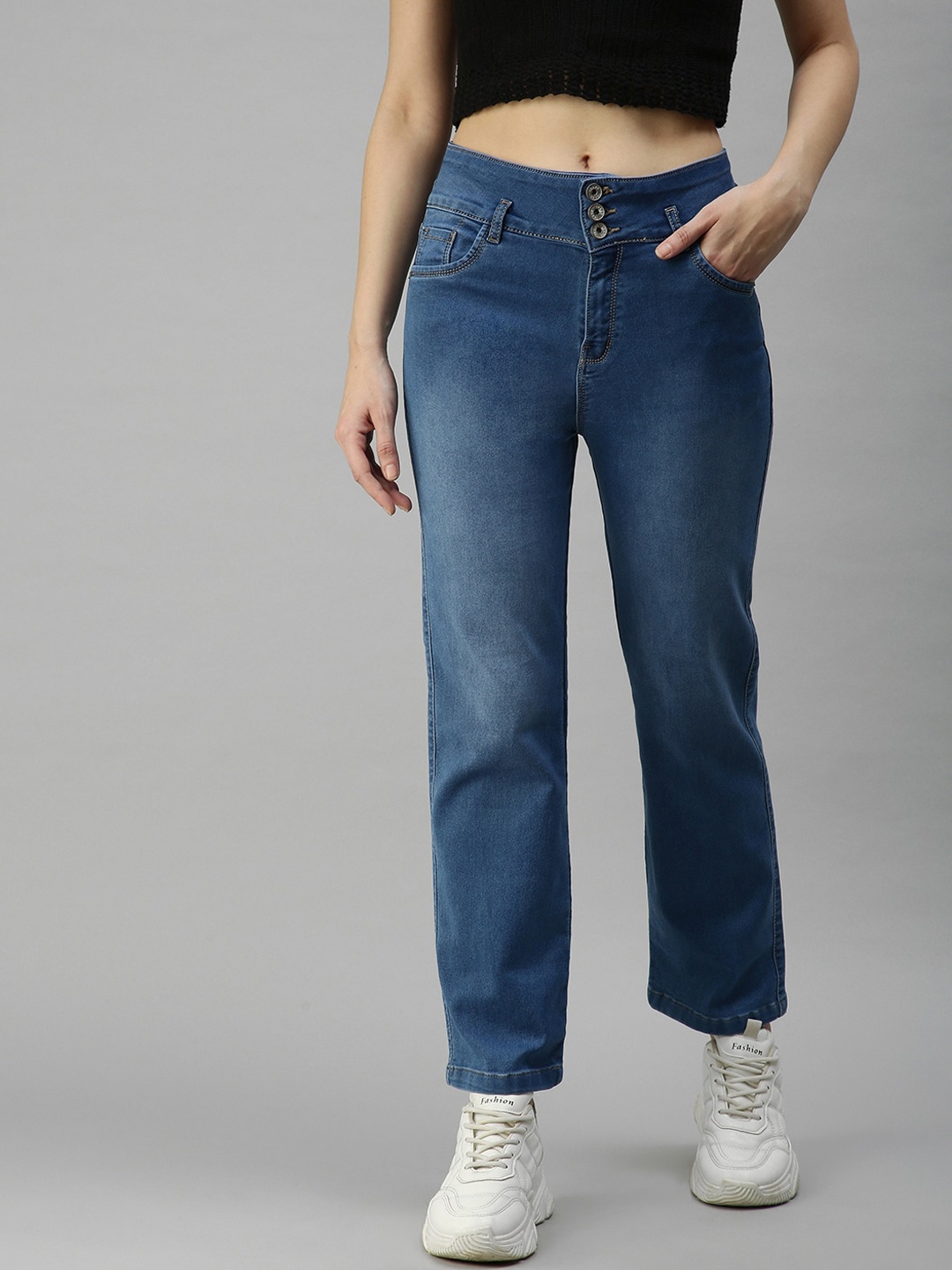 

SHOWOFF Women Blue Straight Fit High-Rise Light Fade Stretchable Jeans