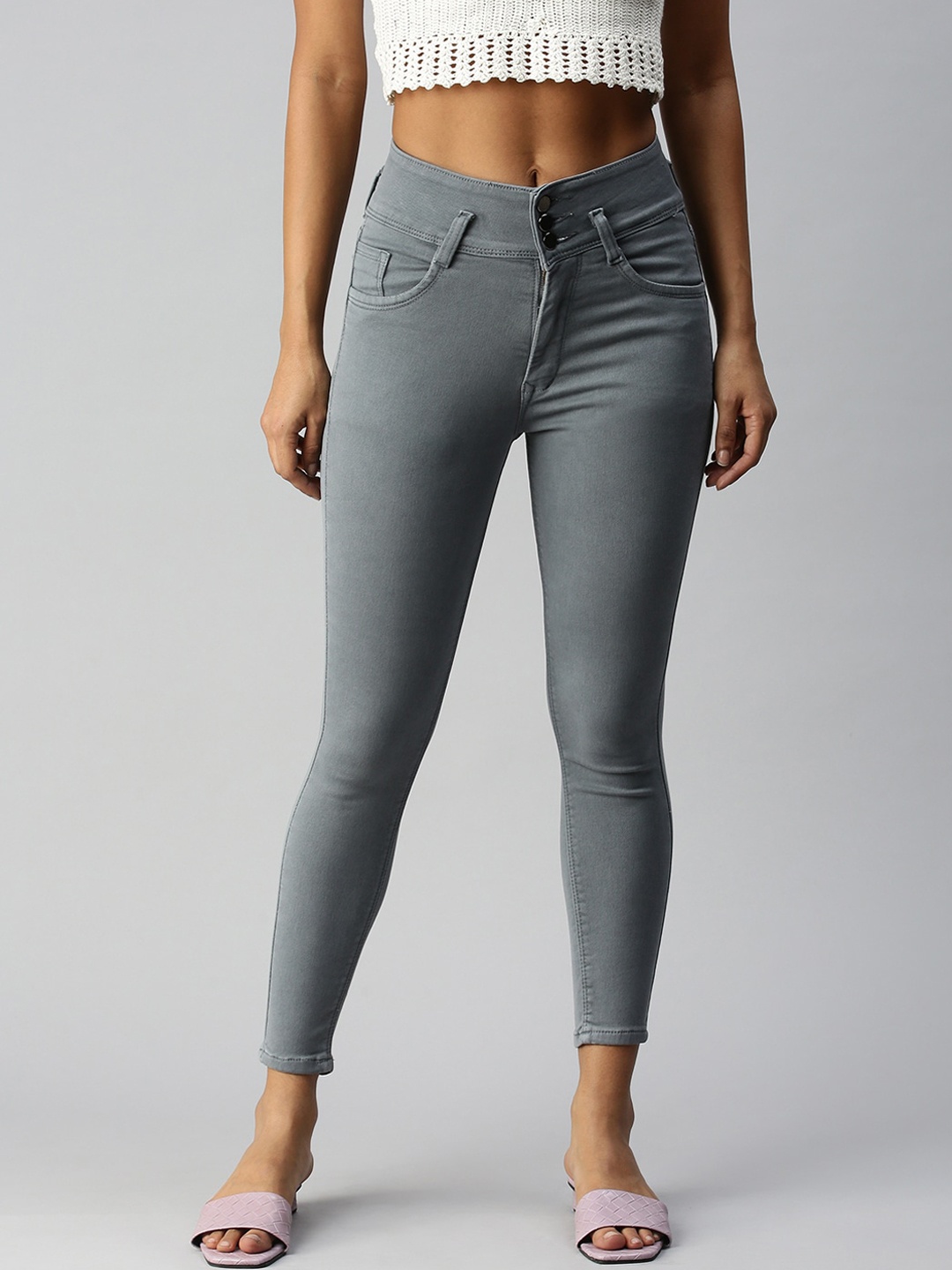 

SHOWOFF Women Grey Super Skinny Fit High-Rise Stretchable Jeans