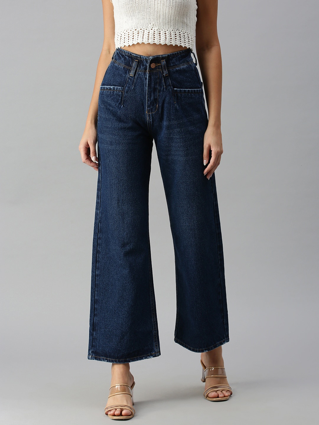 

SHOWOFF Women Navy Blue Wide Leg High-Rise Jeans