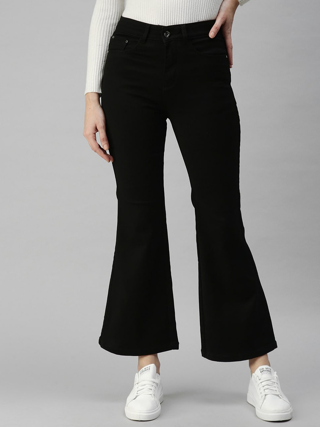 

SHOWOFF Women Black Bootcut High-Rise Stretchable Cropped Jeans