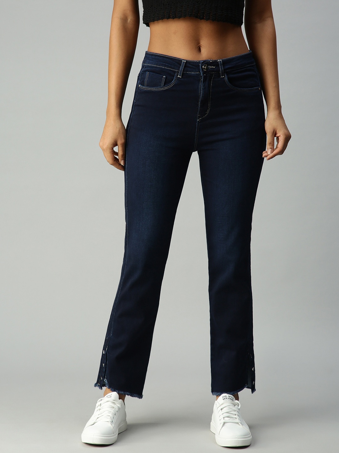 

SHOWOFF Women Navy Blue Straight Fit High-Rise Light Fade Stretchable Jeans