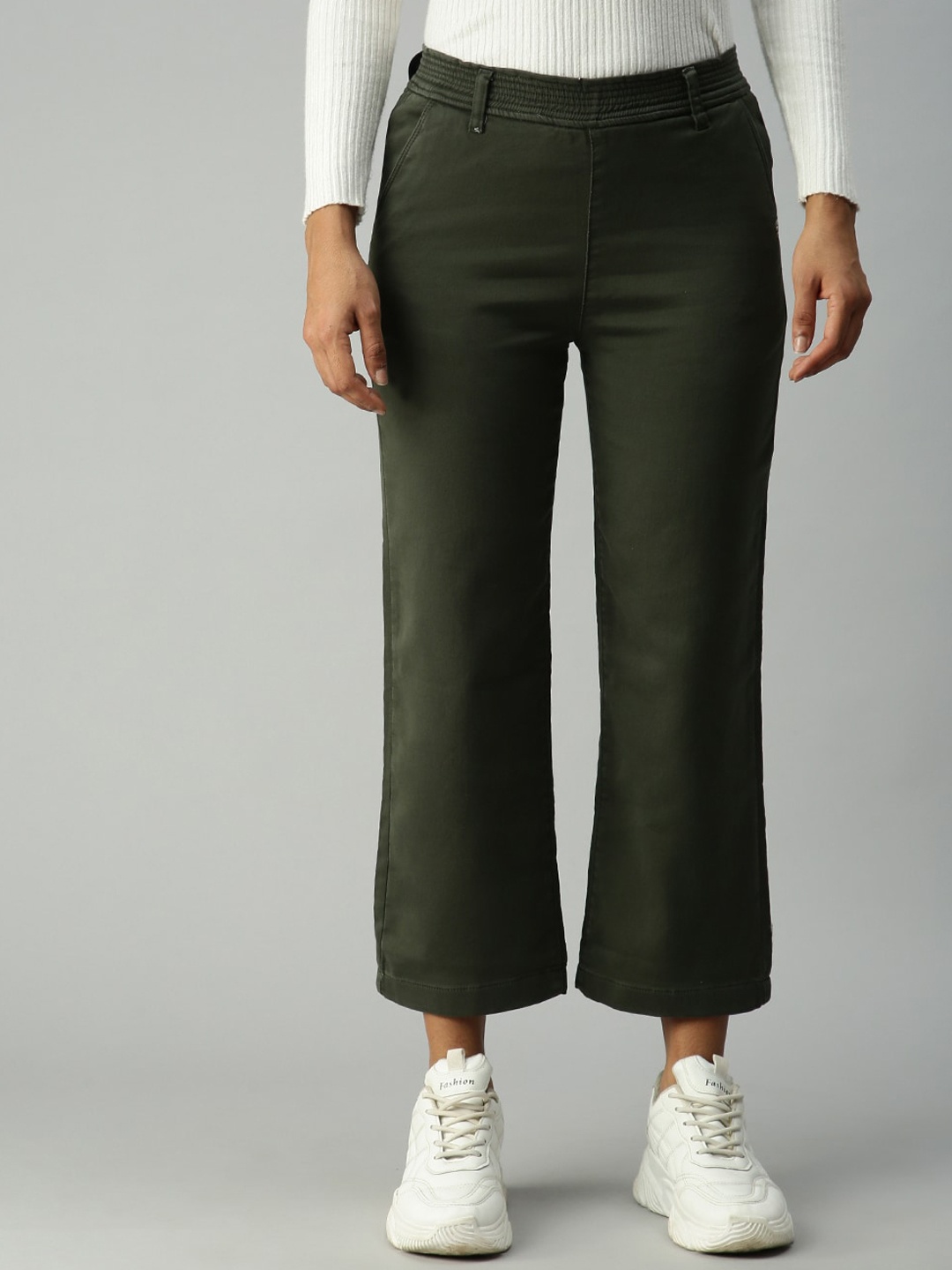 

SHOWOFF Women Olive Green Straight Fit High-Rise Stretchable Jeans