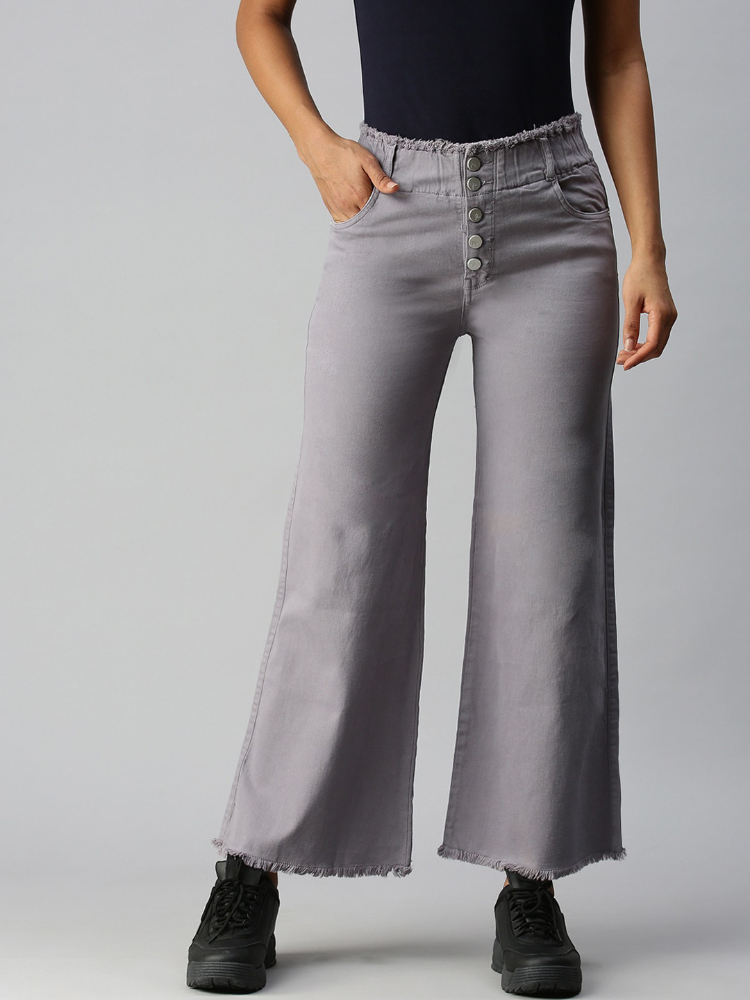 

SHOWOFF Women Grey Wide Leg High-Rise Stretchable Jeans