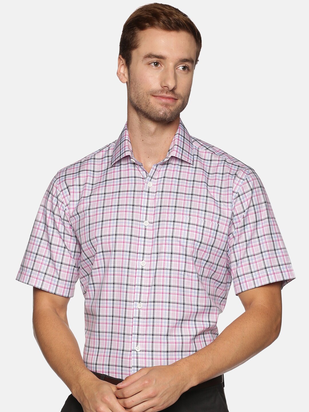 

DON VINO Men White Relaxed Tartan Checks Checked Formal Shirt