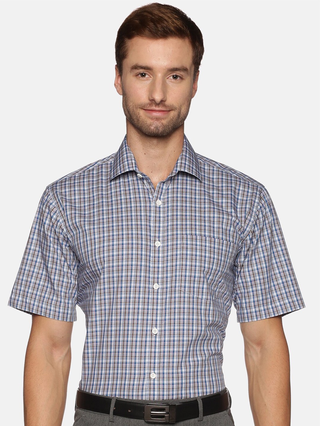 

DON VINO Men Grey Relaxed Checked Cotton Formal Shirt