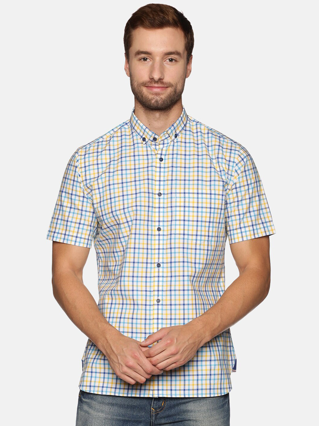 

DON VINO Men White Relaxed Checked Cotton Casual Shirt