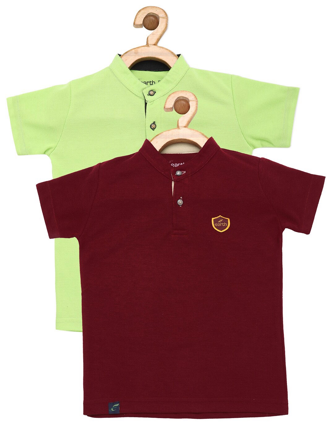 

earth conscious Boys Green & Maroon Set Of 2 Henley Neck T-shirt