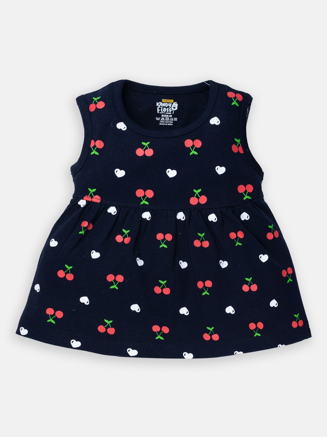 

AMUL Girls Kandyfloss Navy Printed Blue Cotton Dress, Navy blue