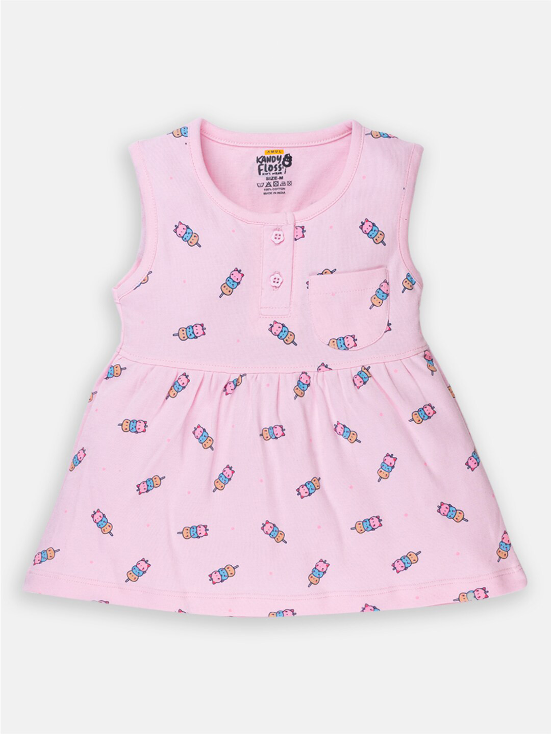 

AMUL Girls Kandyfloss Pink Printed Cotton Dress