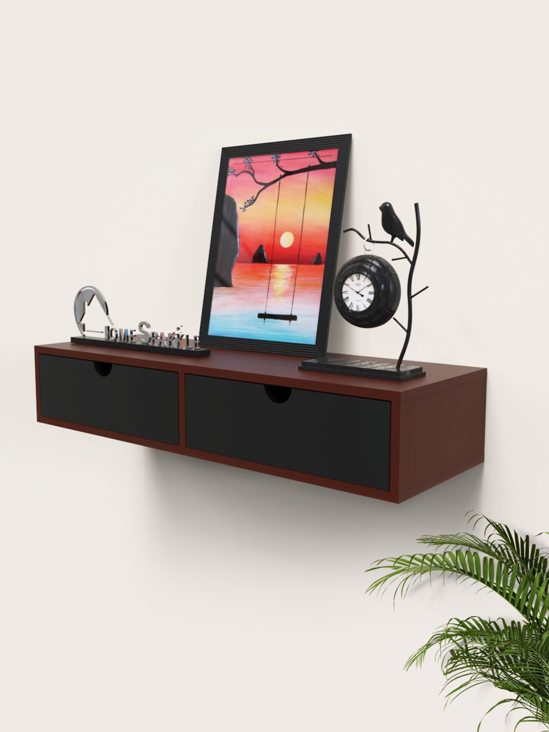 

Home Sparkle Brown & White Wood Floating Shelves with Drawers