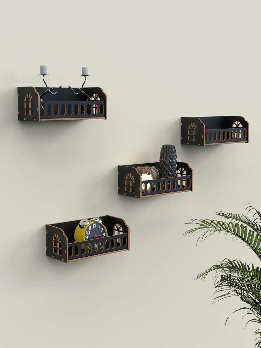 

Home Sparkle 4 Pieces Wall Mounted Wooden Shelves, Black