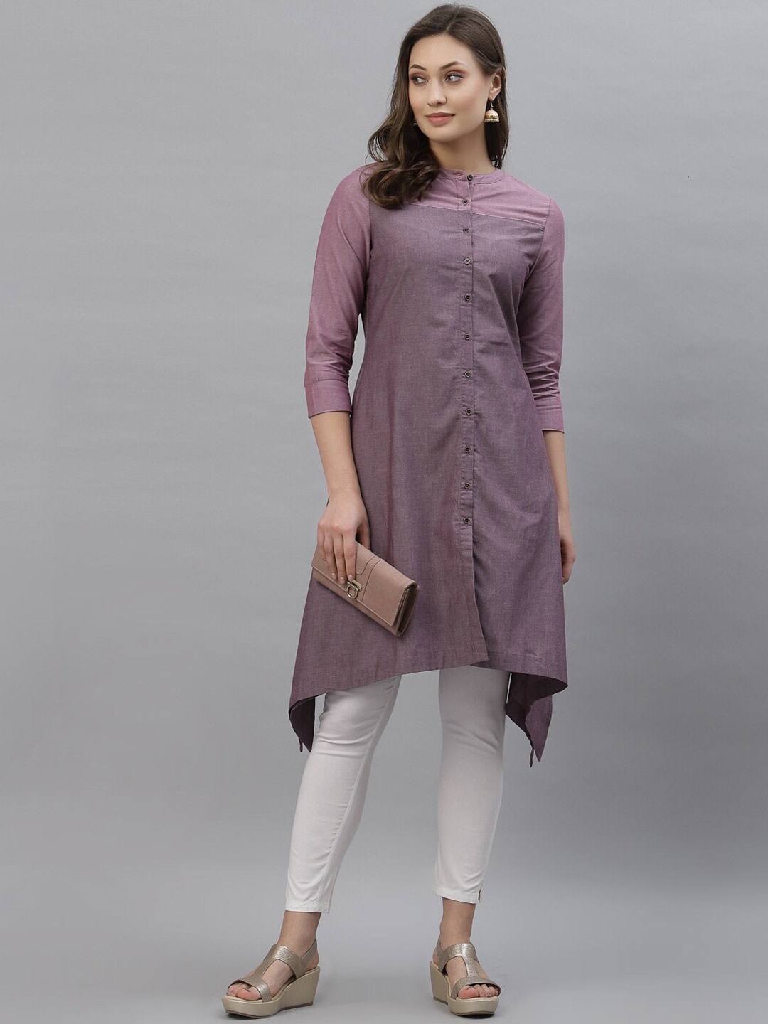 

Mode by Red Tape Purple Mandarin Collar Tunic