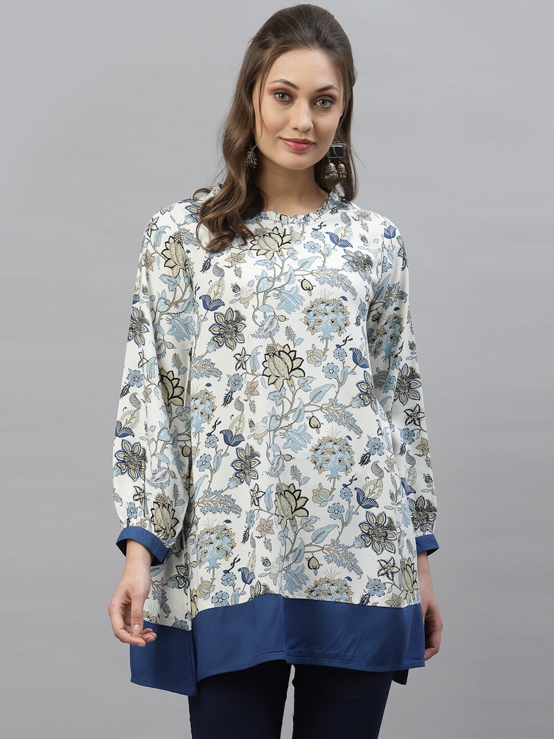 

Mode by Red Tape Blue & White Viscose Rayon Printed Tunic