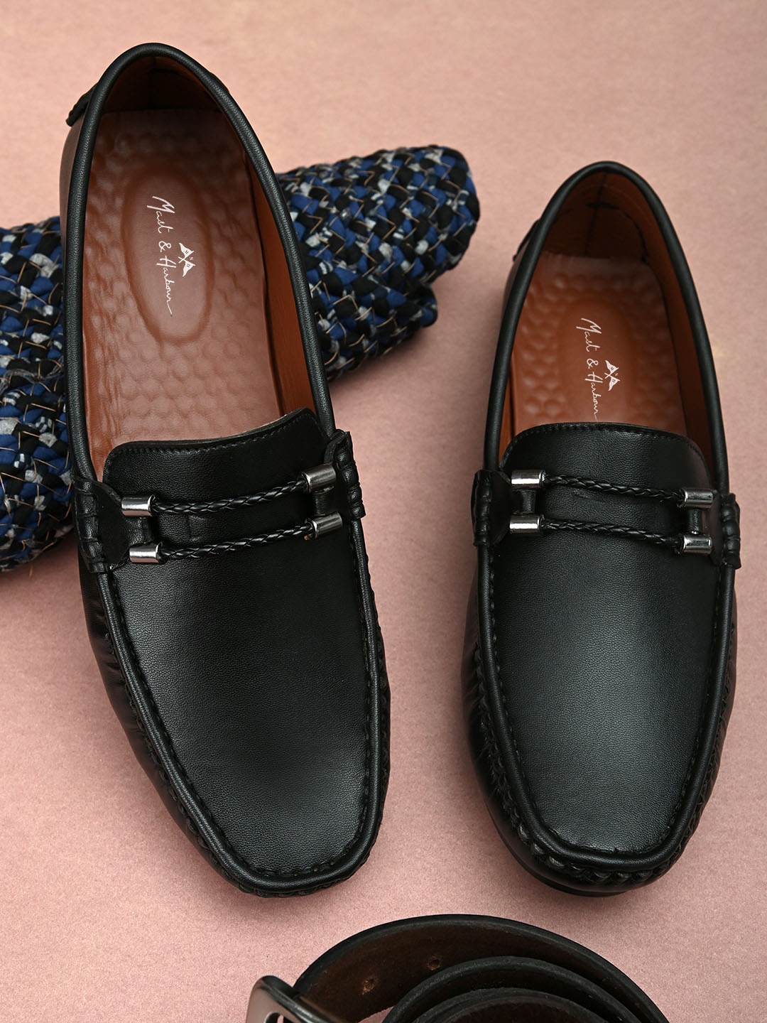 

Mast & Harbour Men Black Solid Loafers