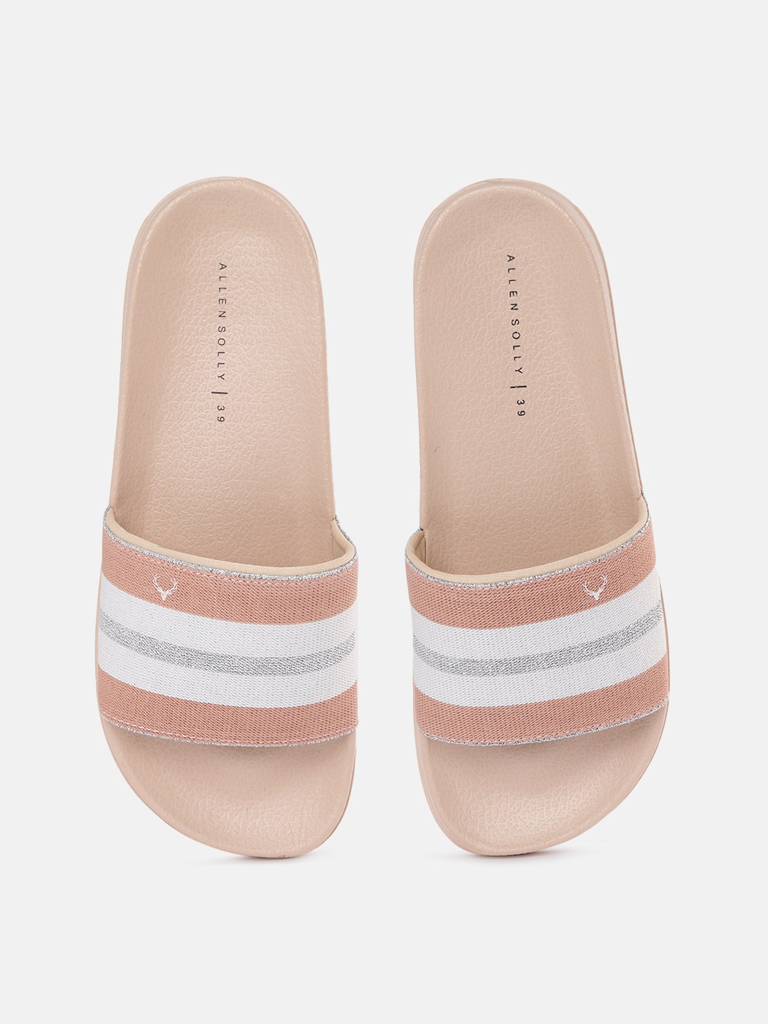 

Allen Solly Women White & Peach-Coloured Striped Sliders