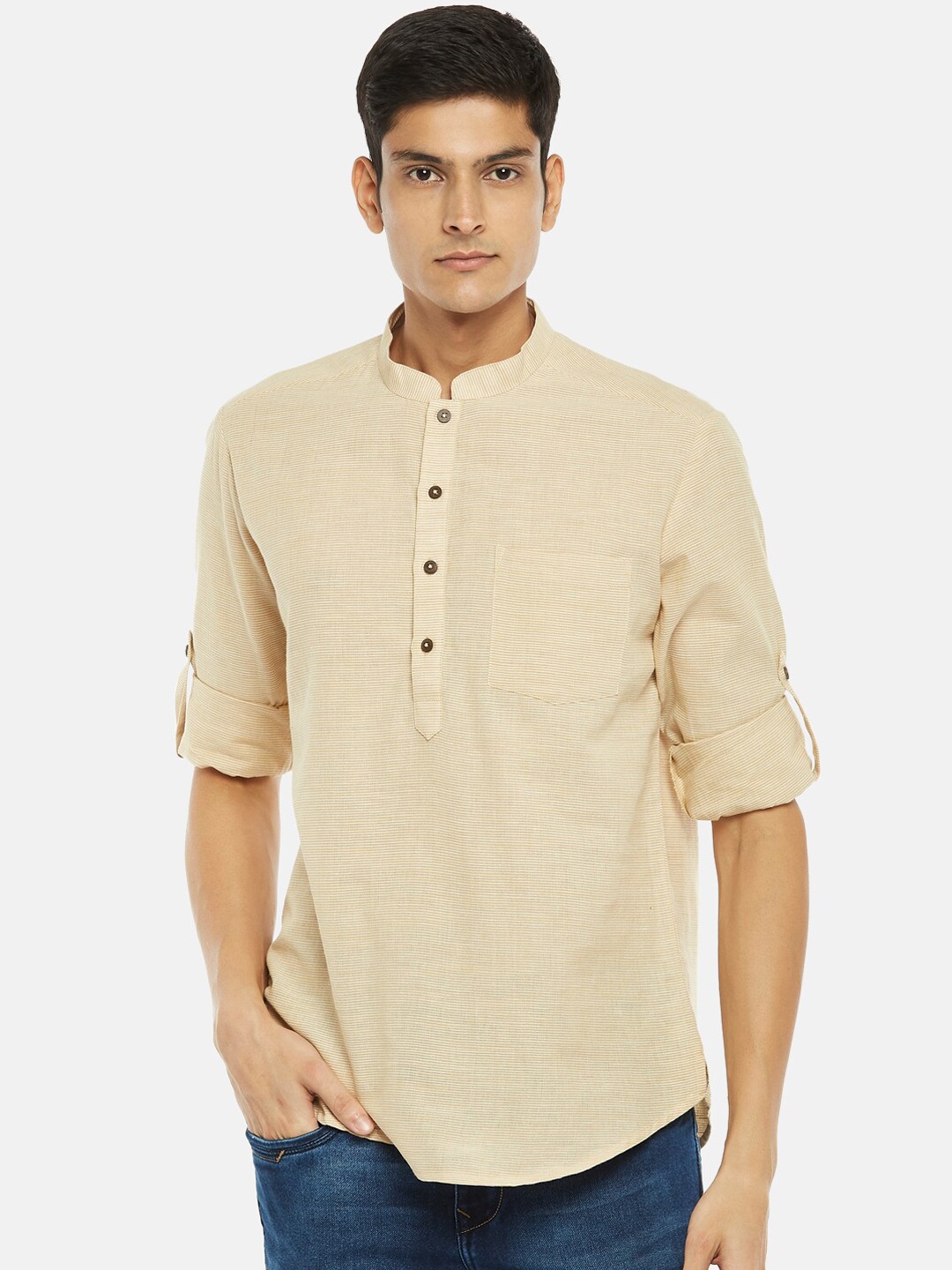 

indus route by Pantaloons Men Beige Dobby Kurta