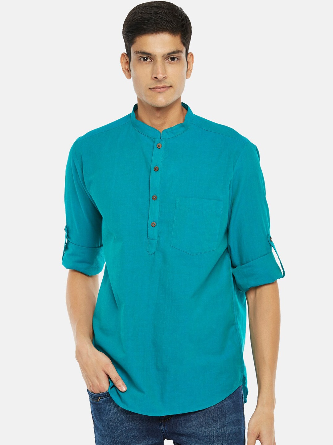 

indus route by Pantaloons Men Turquoise Blue Kurta