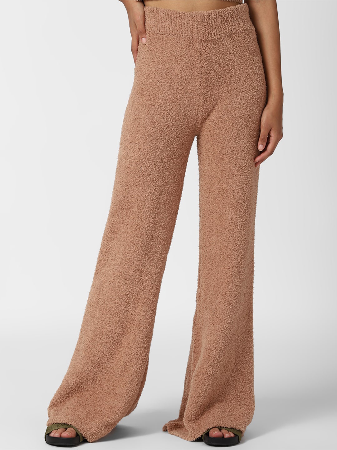 

FOREVER 21 Women Peach-Coloured Textured Flared Trousers