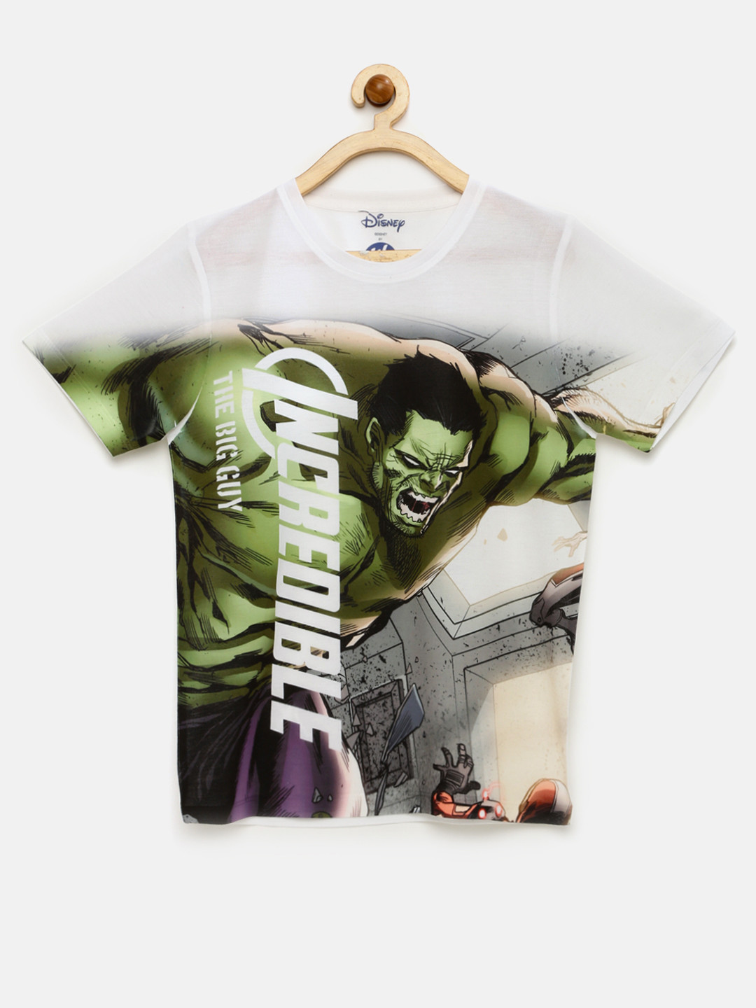 

YK Marvel Boys White Avengers Hulk Print Round Neck T-shirt