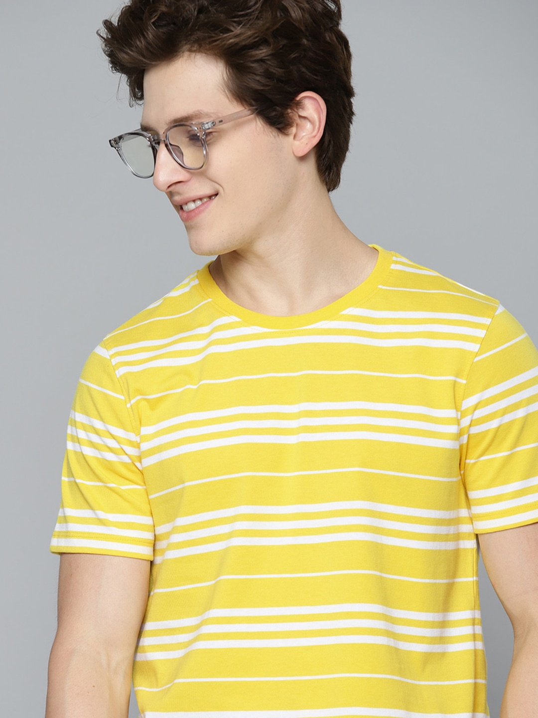 

Mast & Harbour Men Yellow & White Striped T-shirt