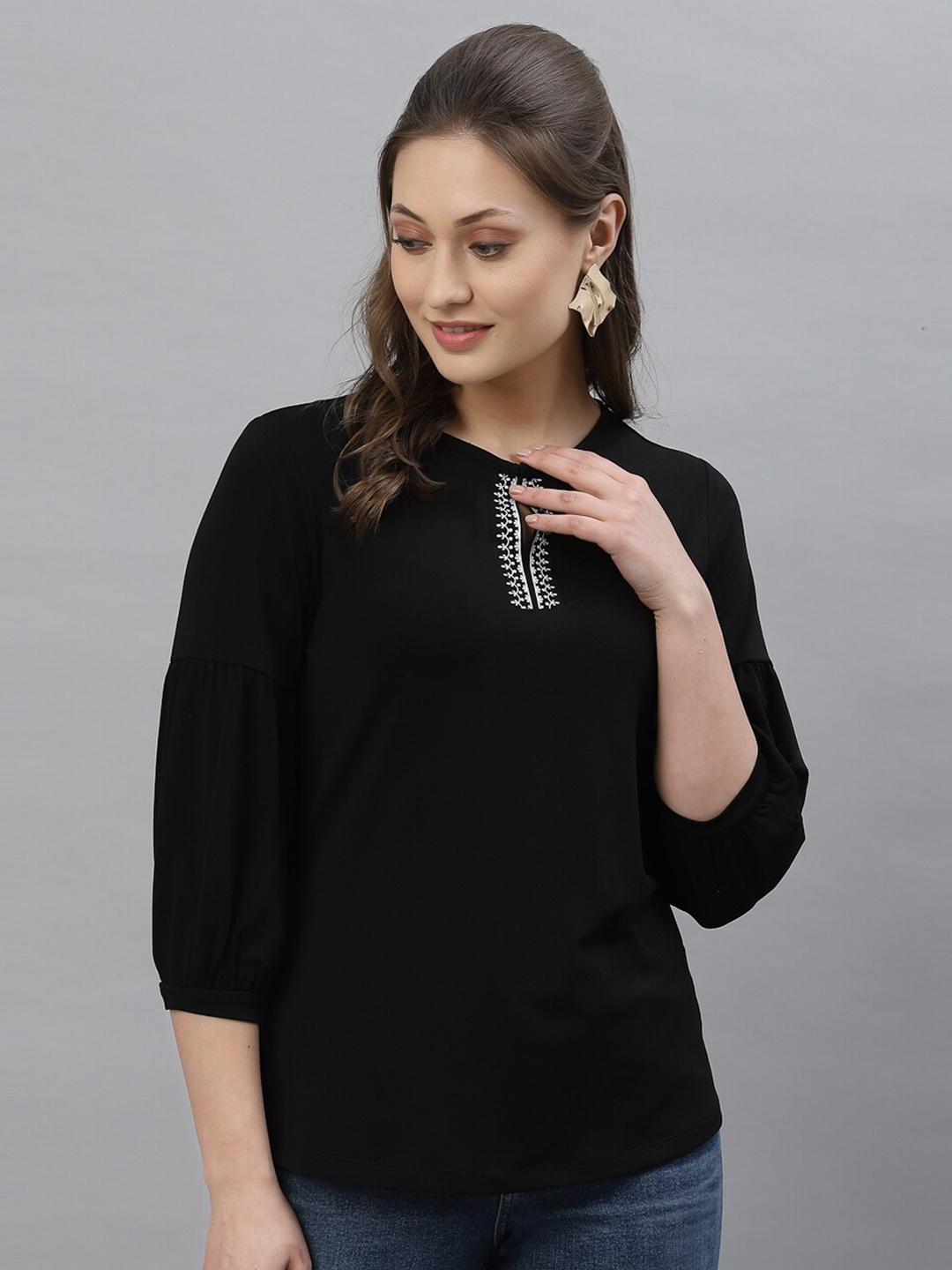 

Mode by Red Tape Women Black Keyhole Neck Top