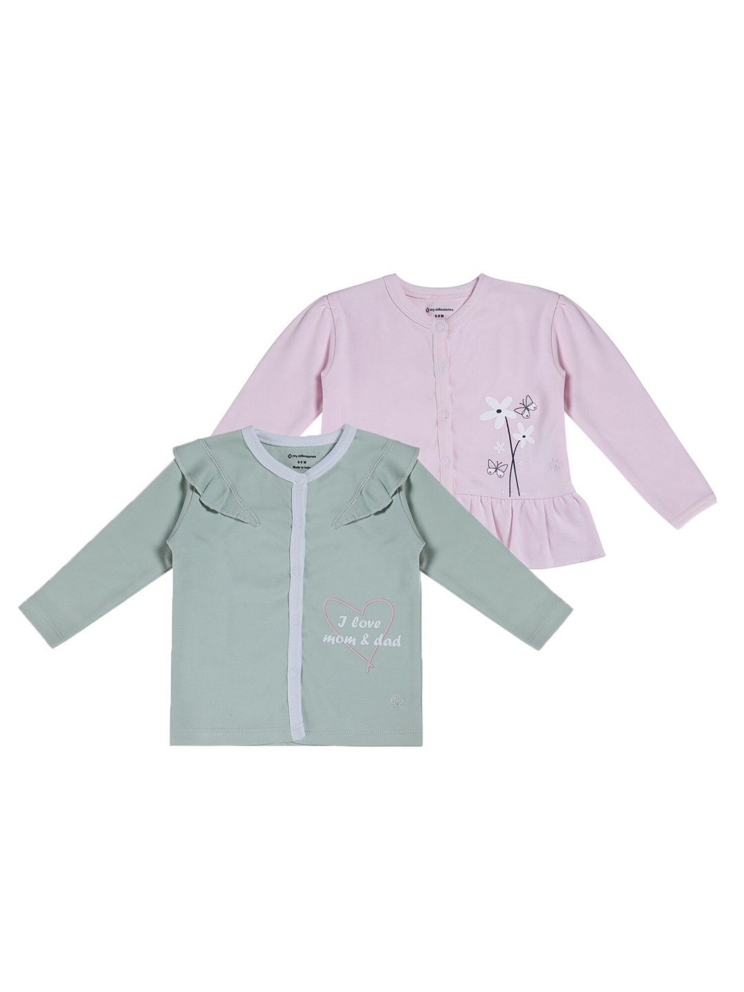 

My Milestones Infants Girls Pink & Green 2 V-Neck T-shirt
