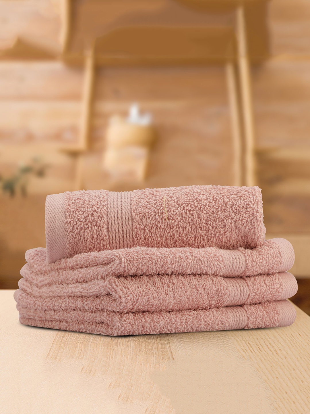 

LUSH & BEYOND Unisex Peach Pack Of 4 Solid Pure Cotton 500 GSM Face Towel