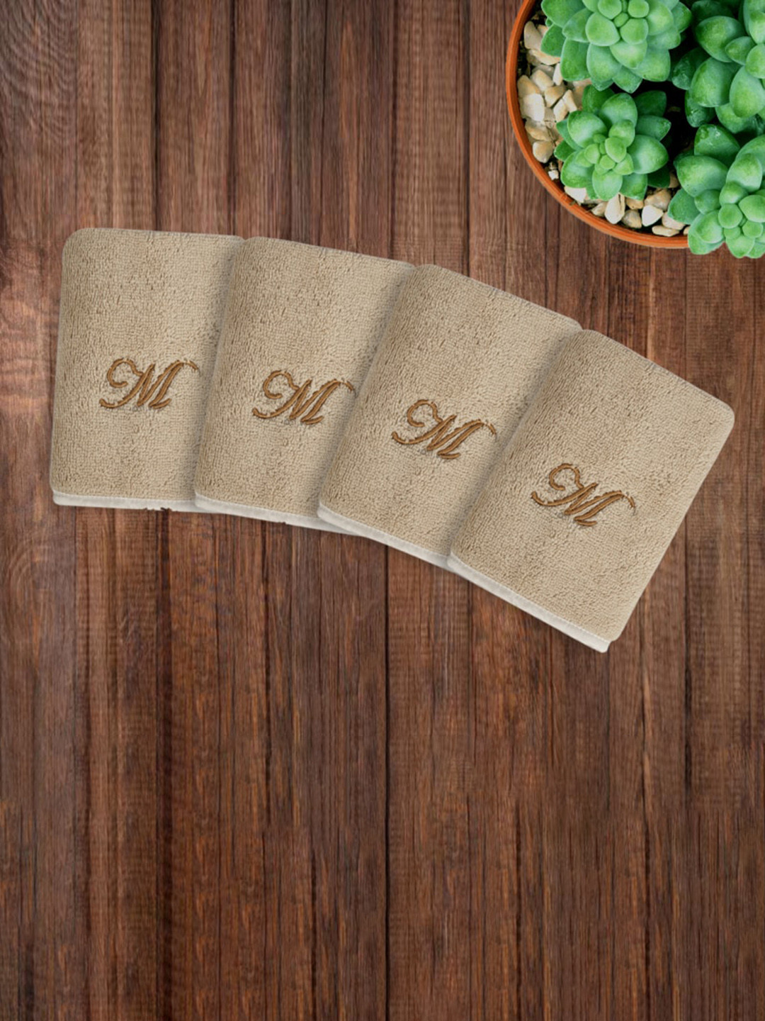 

LUSH & BEYOND Pack Of 4 Beige Solid Pure Cotton 500GSM Face Towels