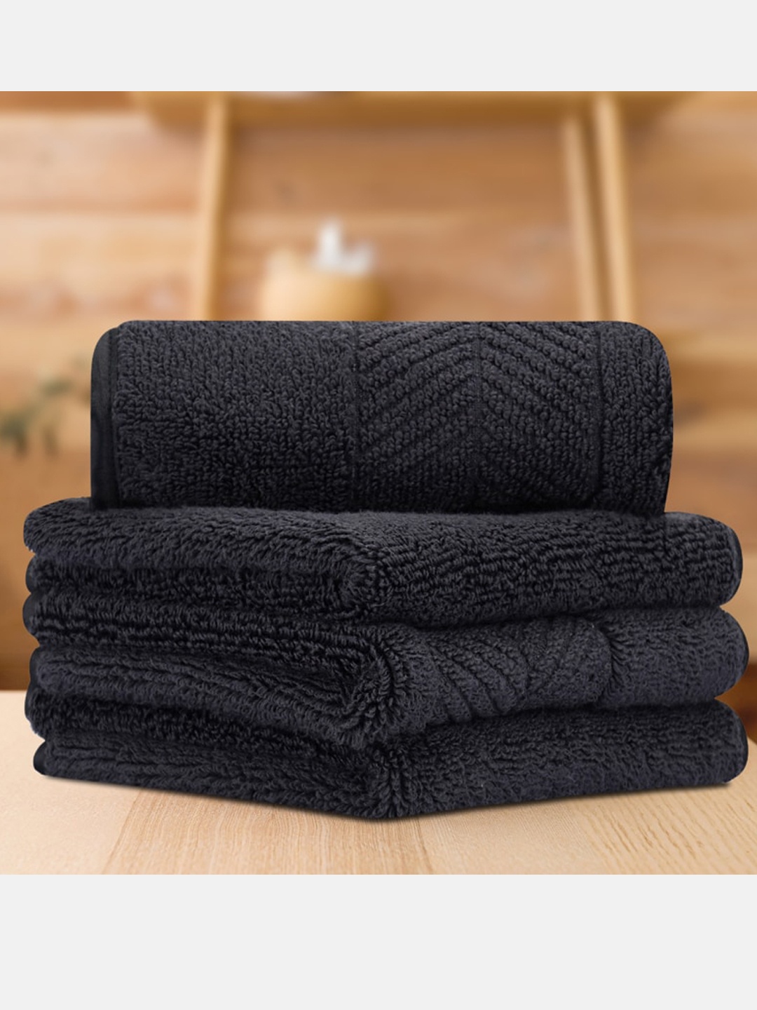 

LUSH & BEYOND Set Of 4 Charcoal Solid 500 GSM Pure Cotton Bath Towels