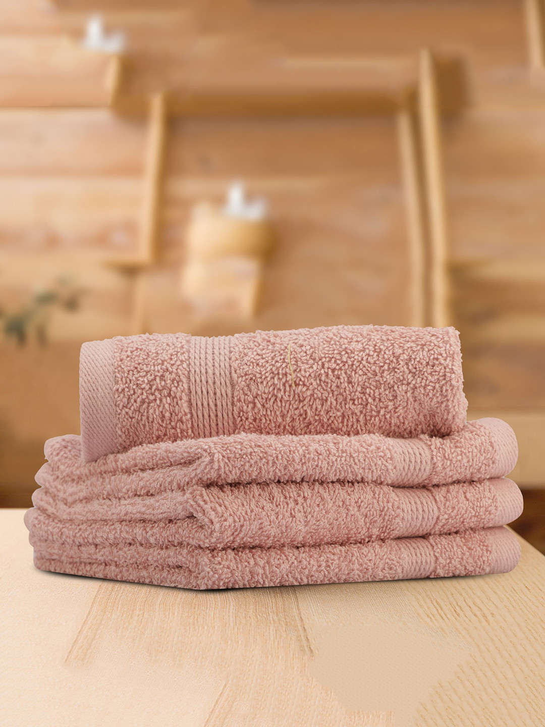 

LUSH & BEYOND Set Of 4 Peach Solid 500 GSM Pure Cotton Face Towels