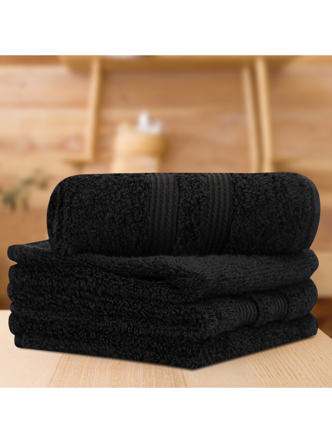 

LUSH & BEYOND Set of 4 Black Solid 500 GSM Pure Cotton Face Towels