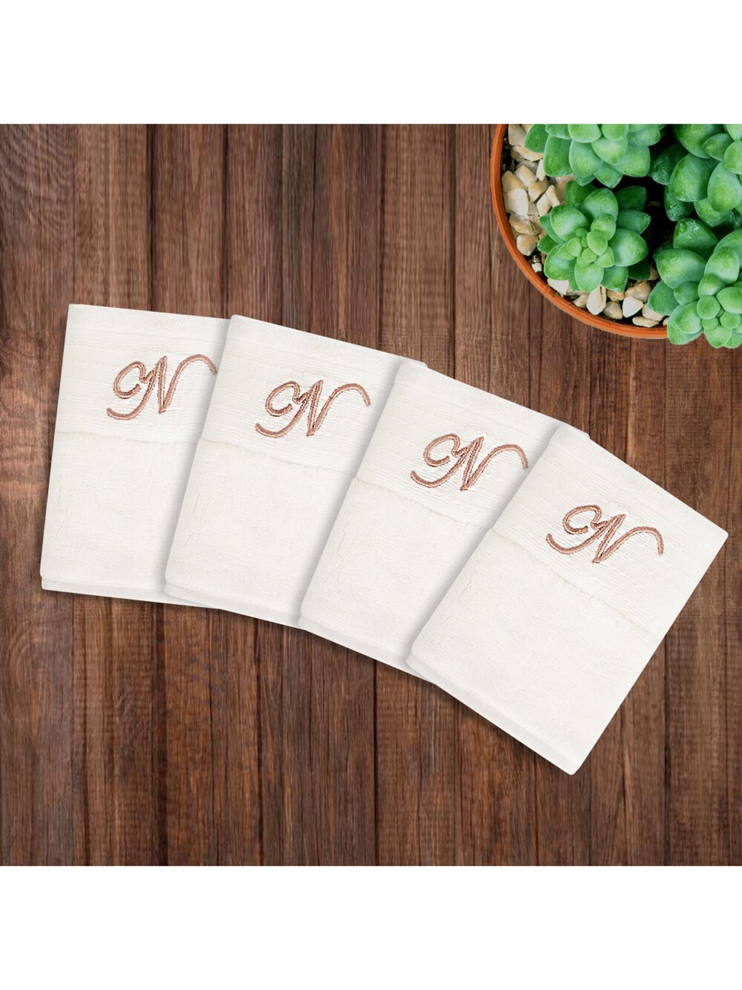 

LUSH & BEYOND Pack Of 4 White Solid 500 GSM Cotton Face Towel