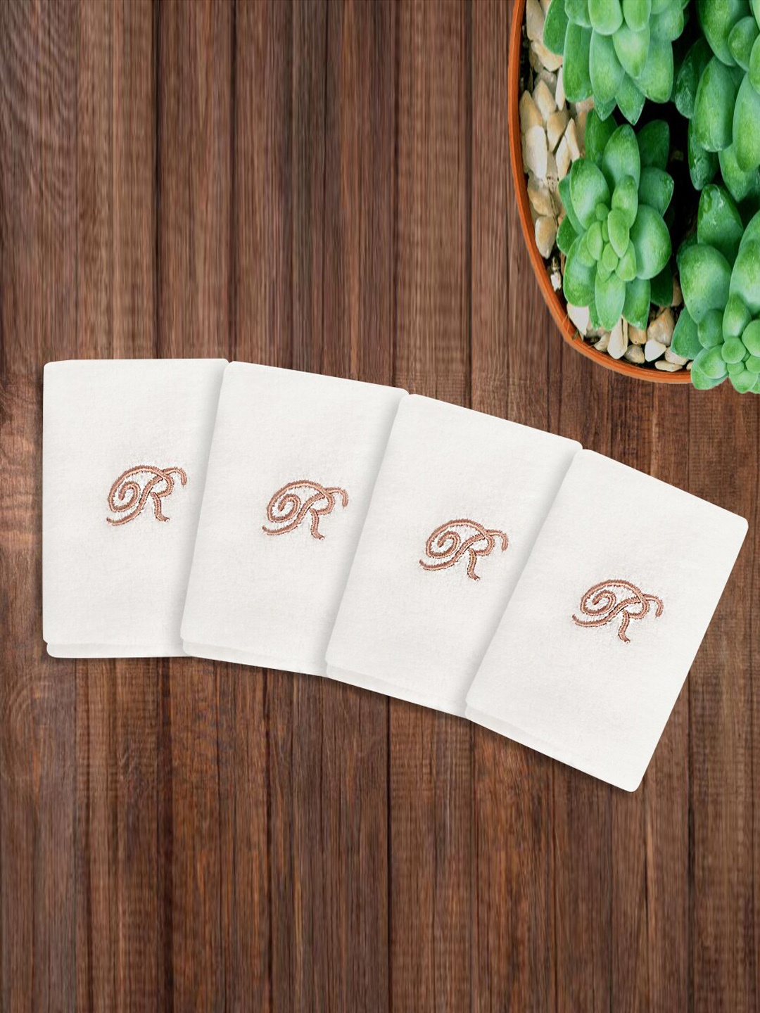 

LUSH & BEYOND White Set Of 4 Solid 500 GSM Pure Cotton Face Towels