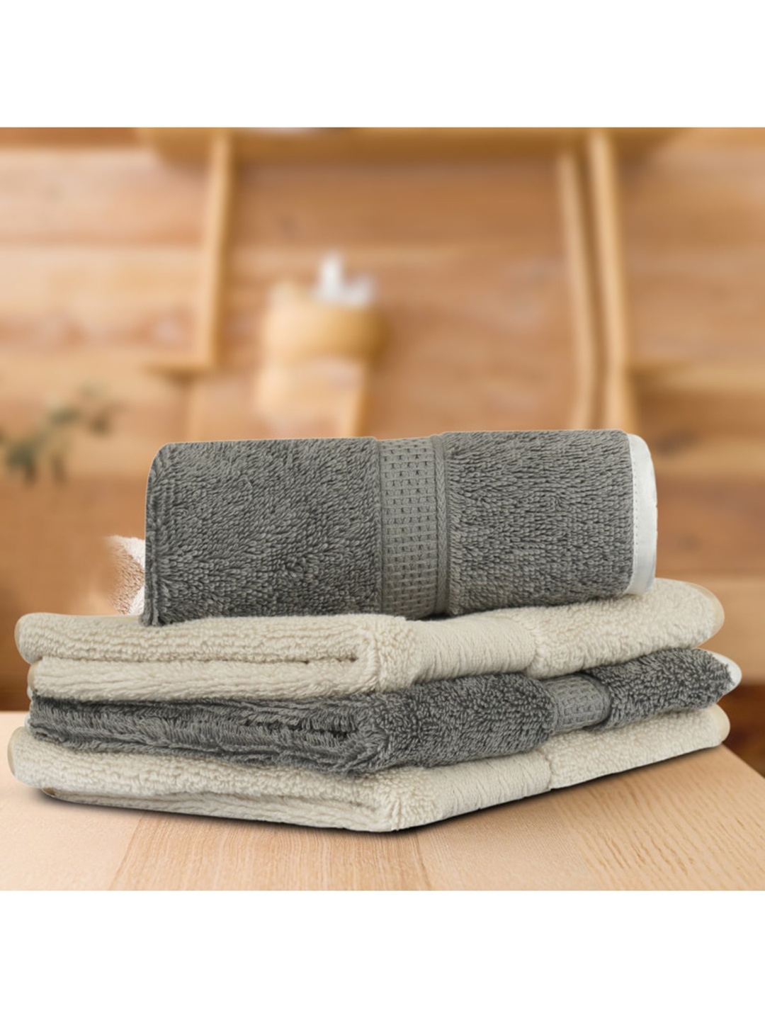 

LUSH & BEYOND Set Of 4 Solid 500 GSM Pure Cotton Face Towels, Grey