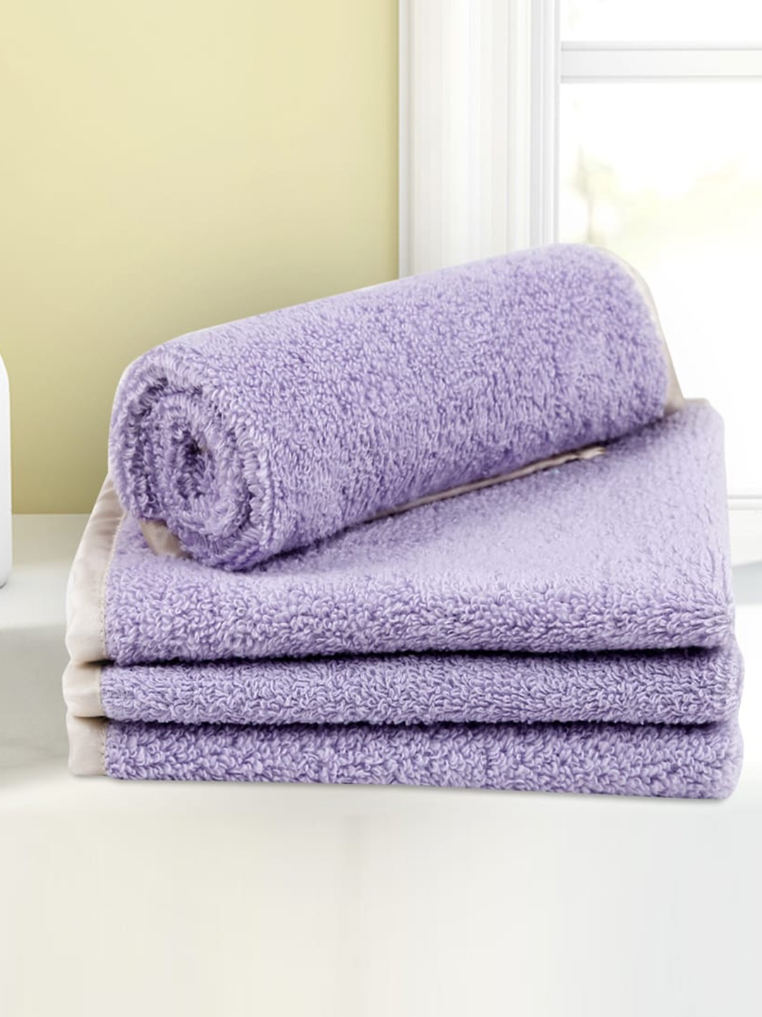 

LUSH & BEYOND Set Of 4 Solid 500 GSM Pure Cotton Face Towels, Purple