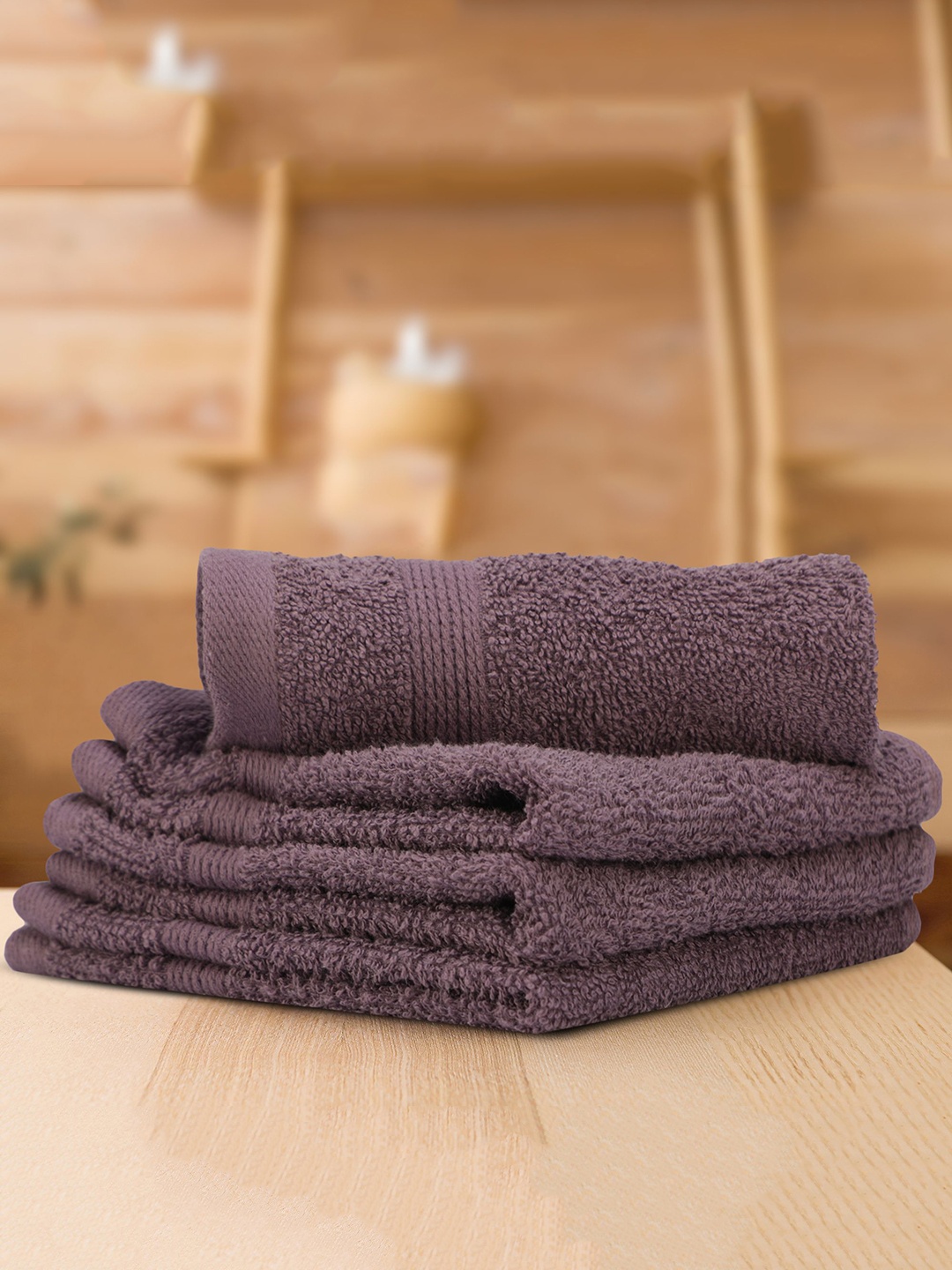 

LUSH & BEYOND Set Of 4 Purple Solid Pure Cotton 500 GSM Face Towel