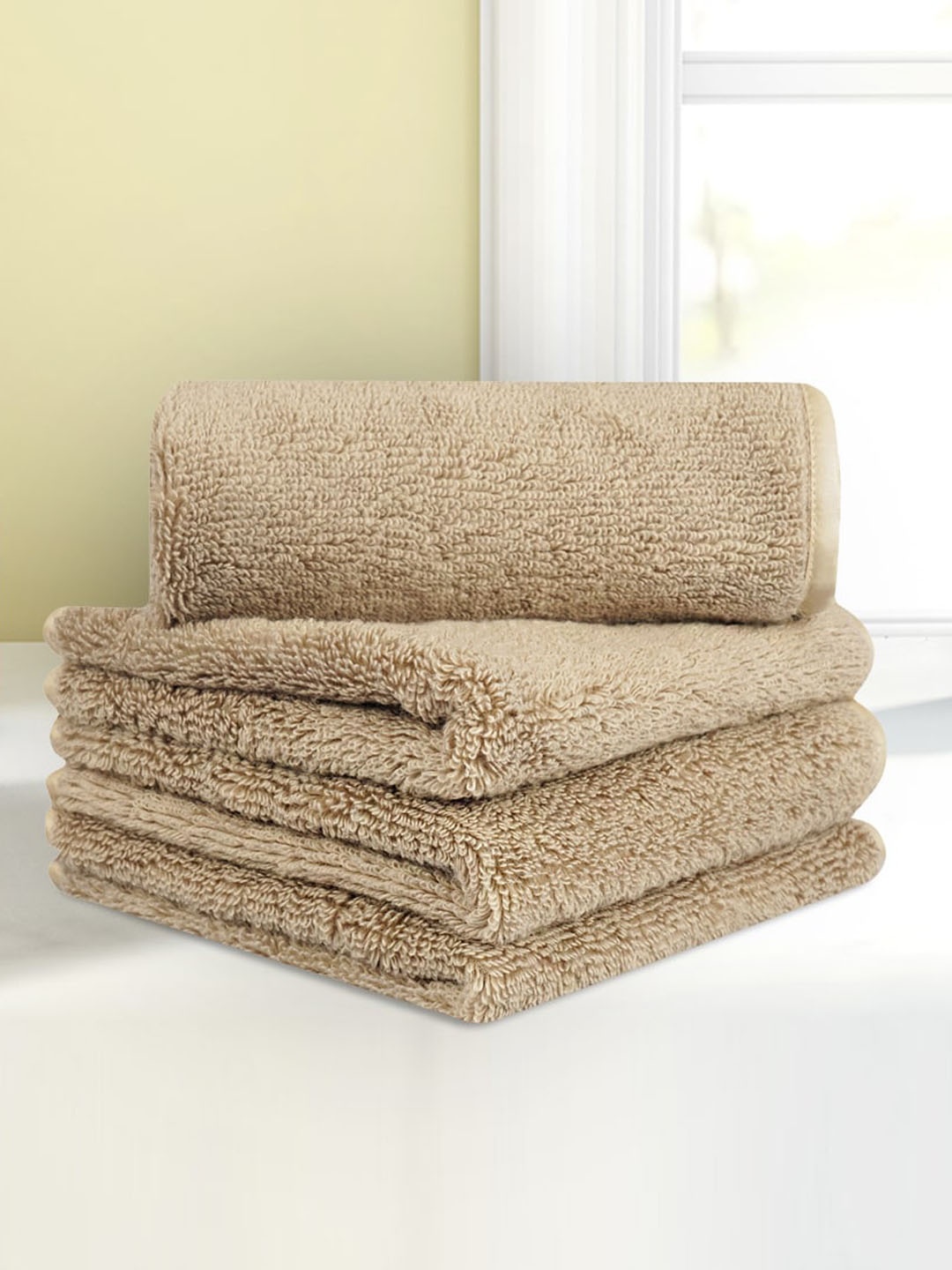 

LUSH & BEYOND Pack Of 4 Solid Pure Cotton 500GSM Face Towel, Beige