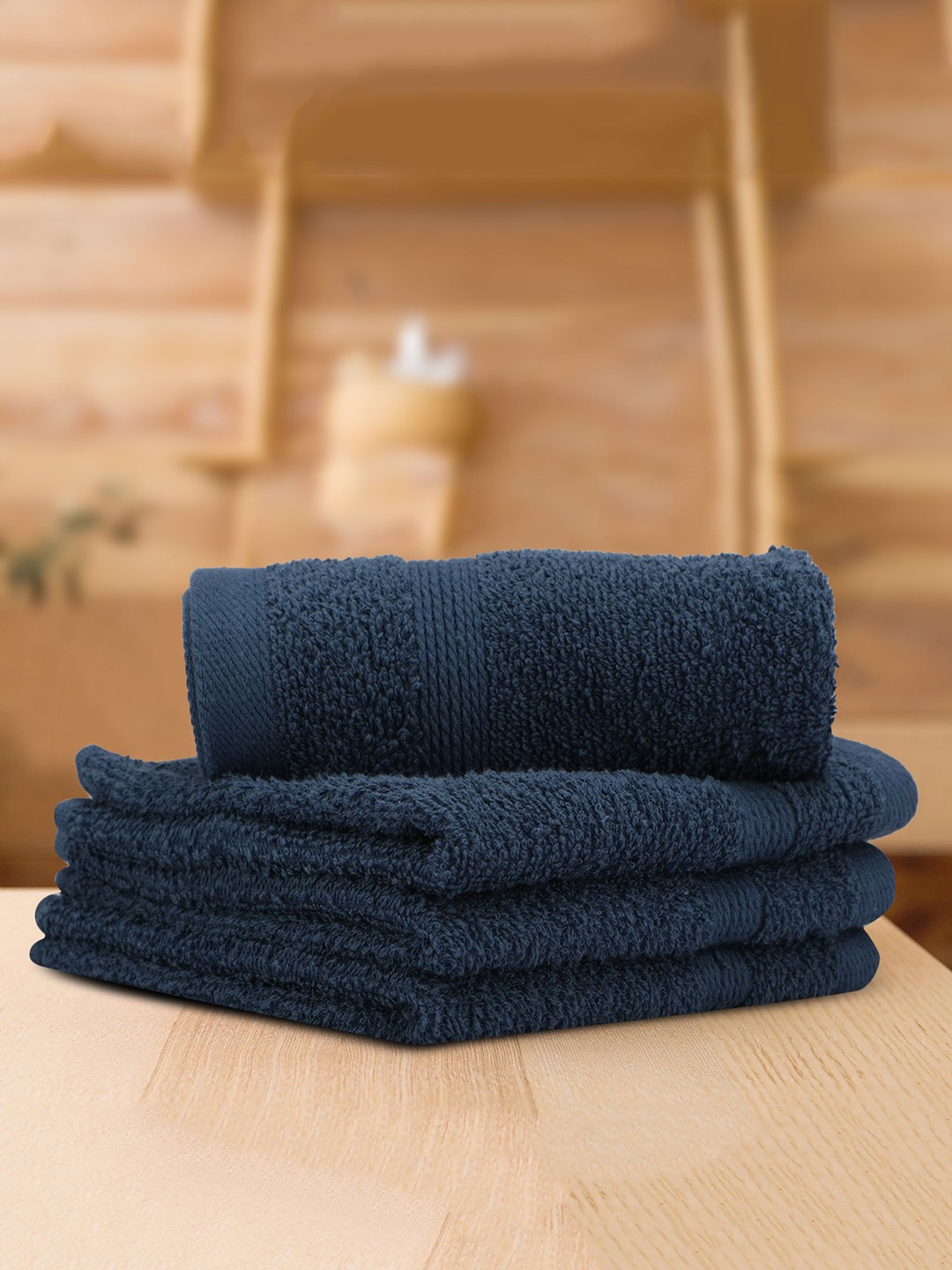 

LUSH & BEYOND Set Of 4 Navy Blue Solid Pure Cotton 500GSM Face Towels