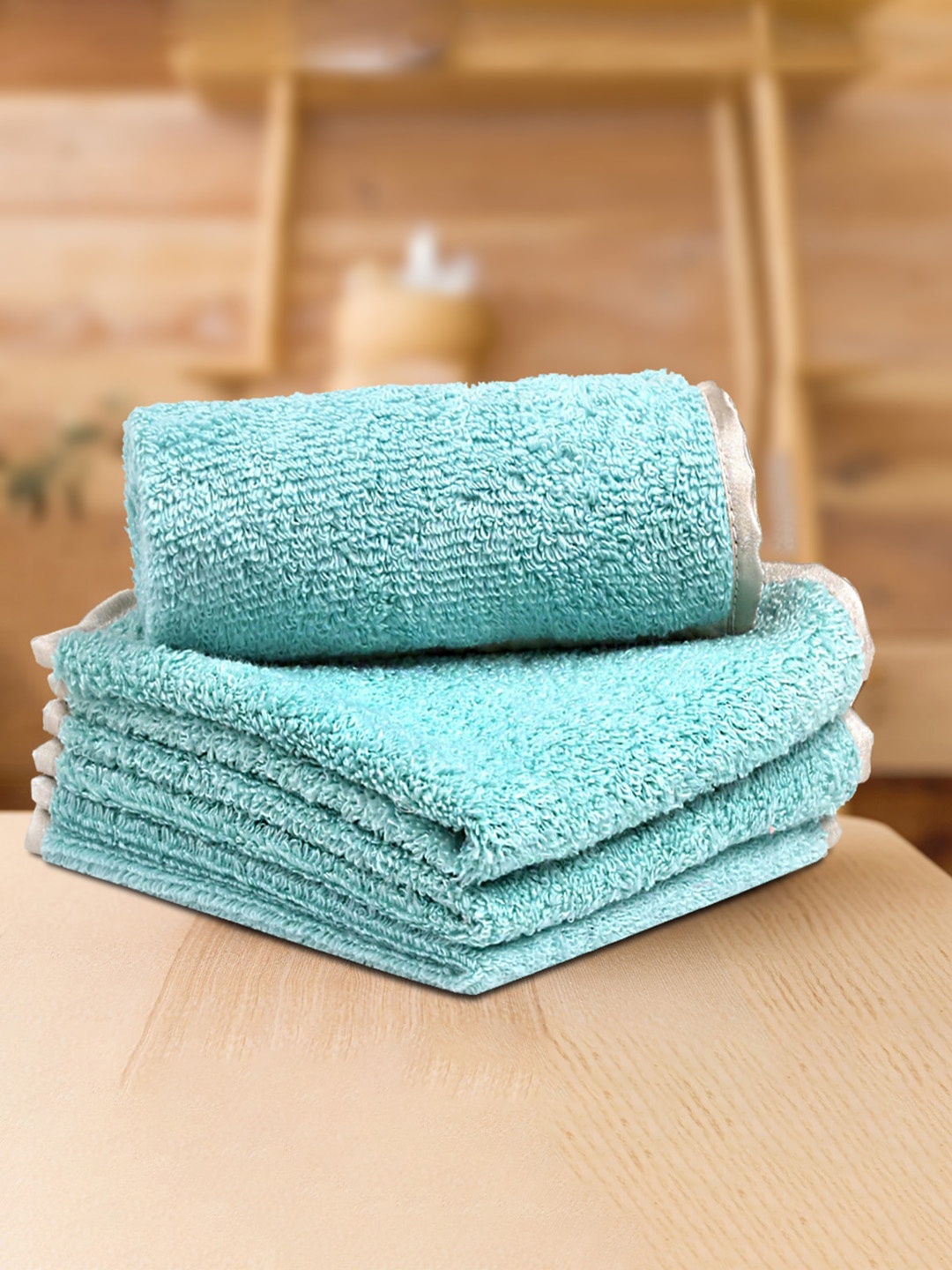 

LUSH & BEYOND Set of 4 Blue Solid 500 GSM Pure Cotton Face Towels