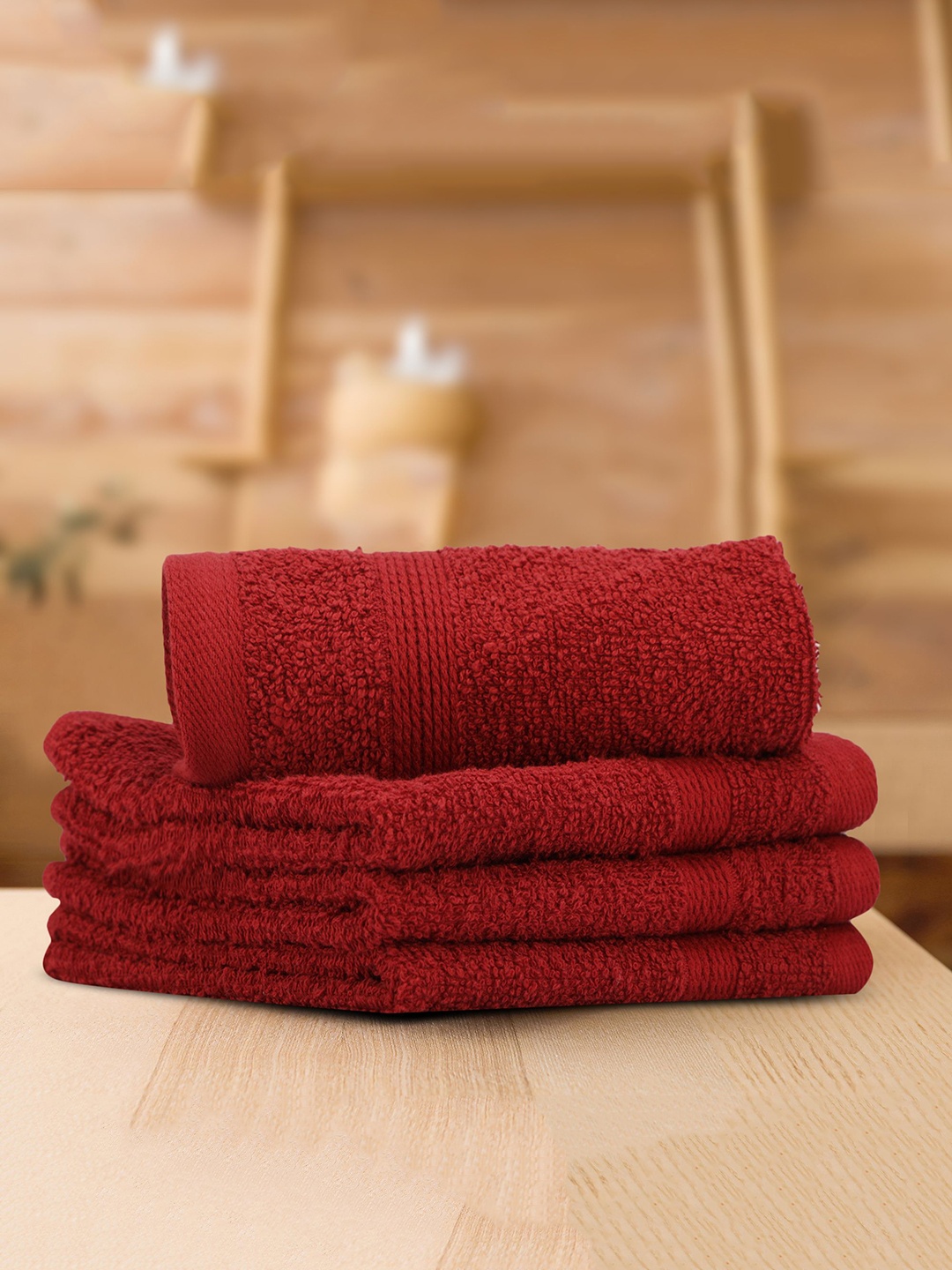 

LUSH & BEYOND Maroon Set Of 4 Solid 500 GSM Pure Cotton Face Towels