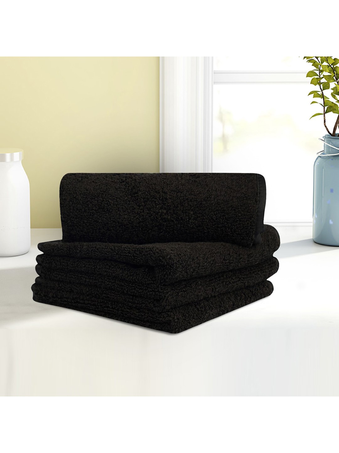 

LUSH & BEYOND Set Of 4 Black Solid 500 GSM Cotton Face Towels
