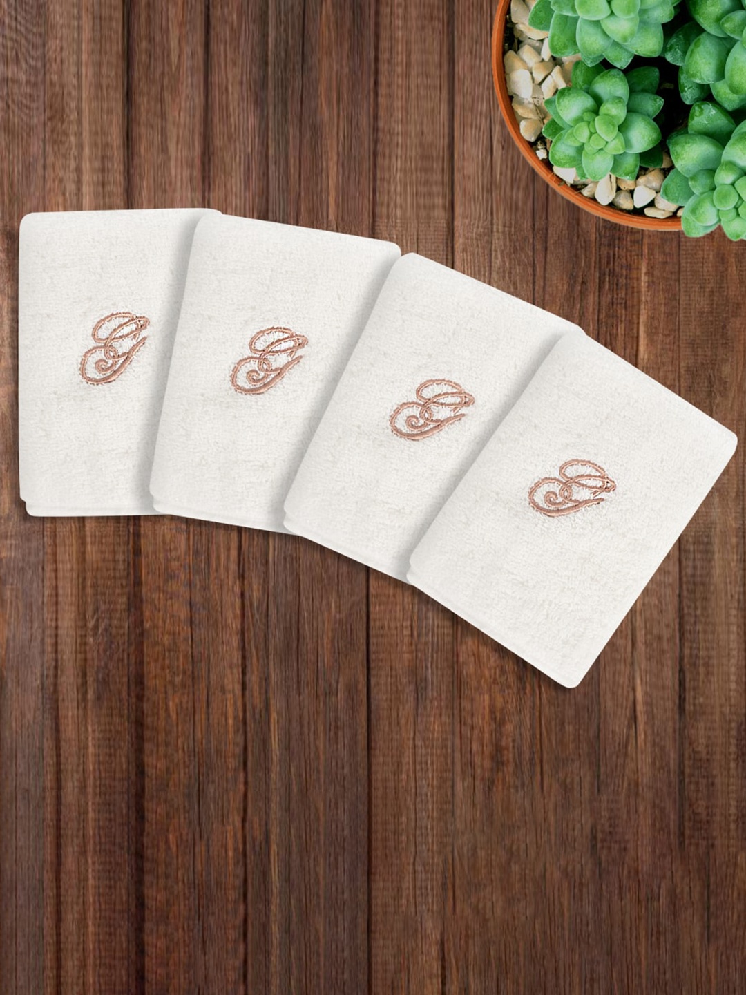 

LUSH & BEYOND White Set Of 4 Solid 500 GSM Pure Cotton Face Towels