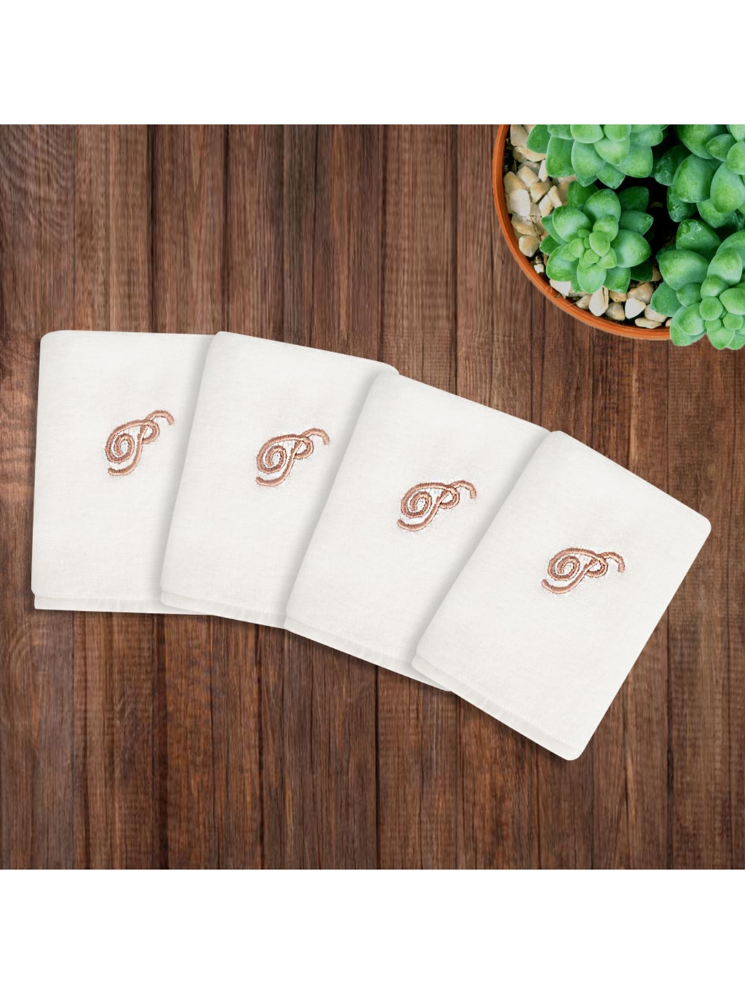 

LUSH & BEYOND Set Of 4 White Solid Pure Cotton 500GSM Face Towel